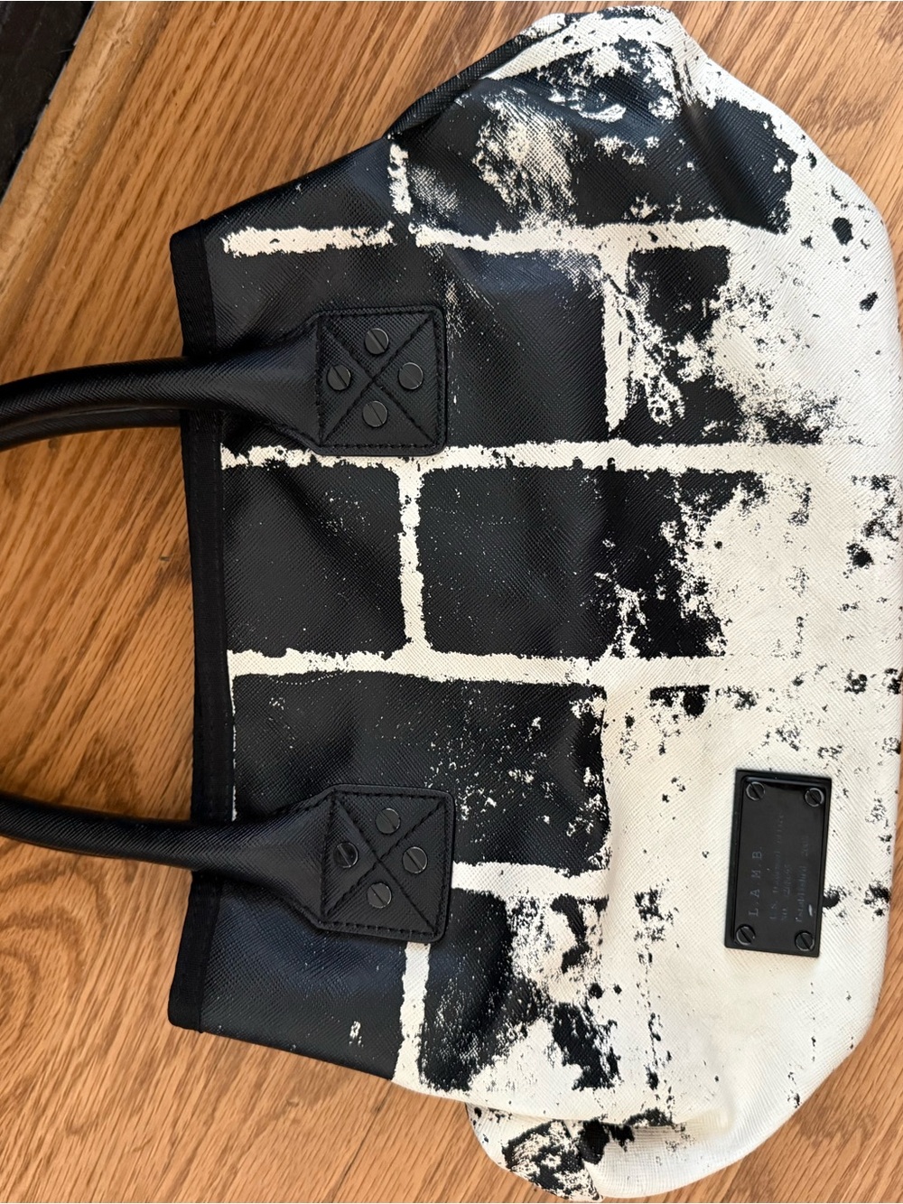 L.A.M.B. Black and White Graphic Brick-Print Tote